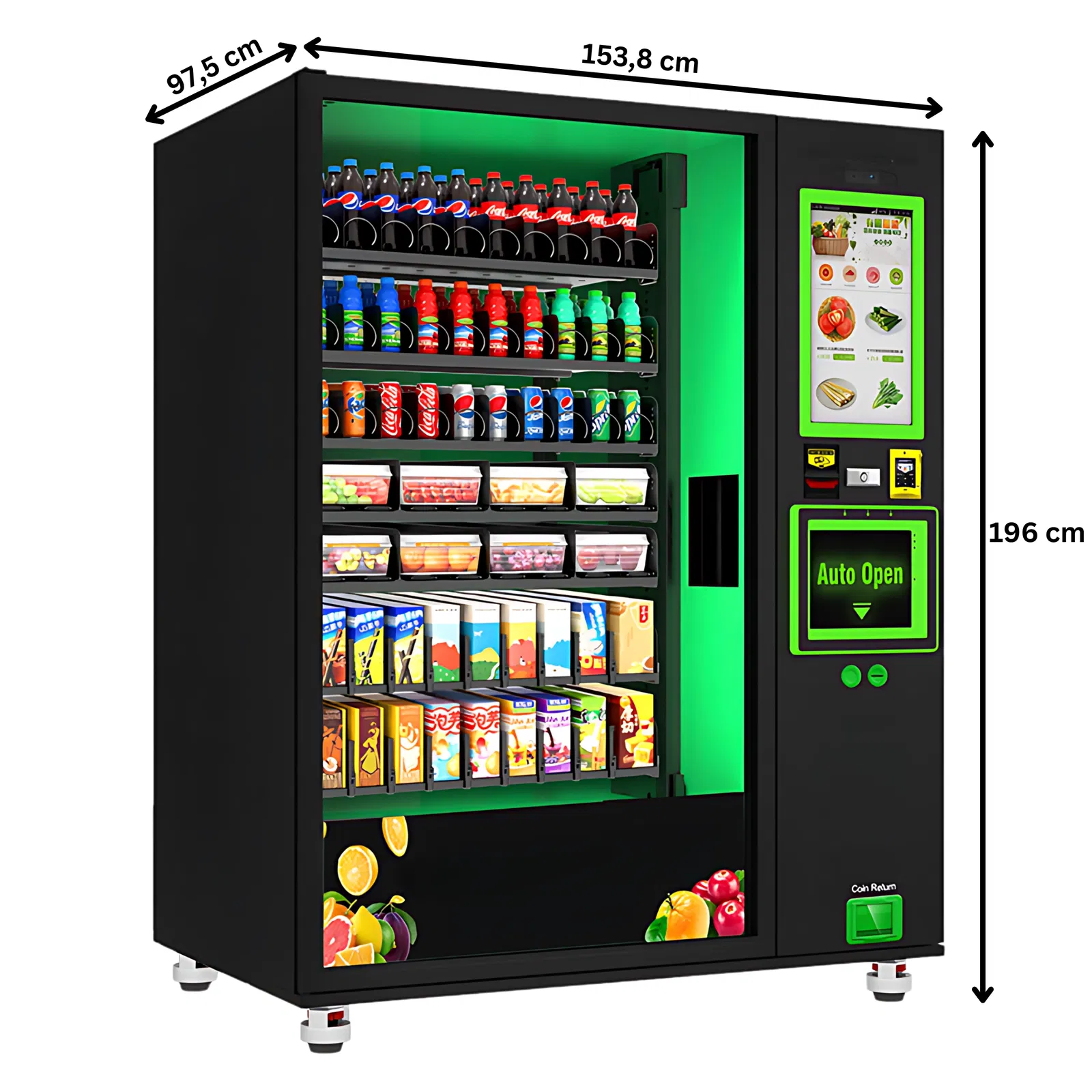 ErnteFrisch Automat von Vendy1 und TCN Vending mit Maßen aus Seitenansicht