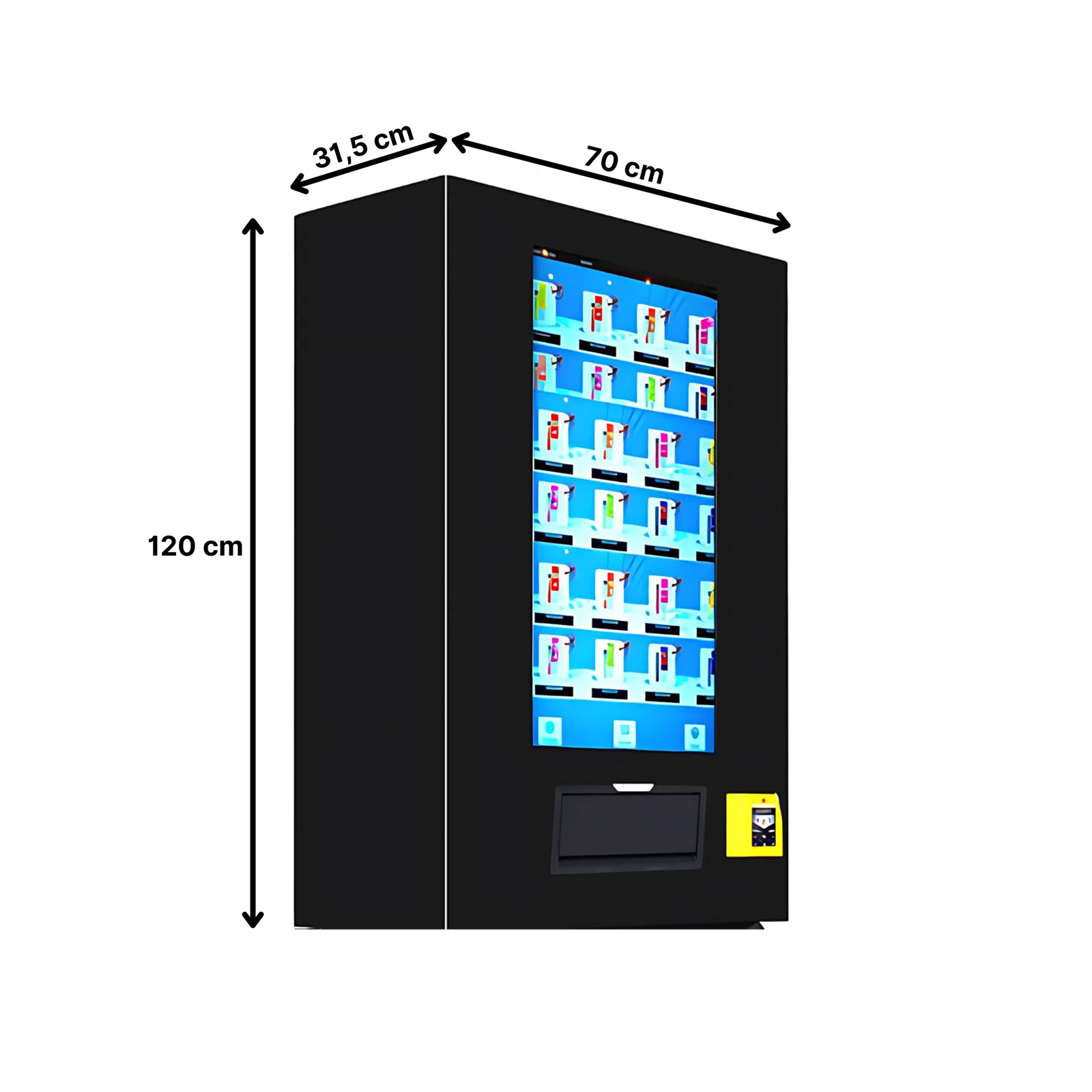 Maße des Vape Automat 32" für Wandmontage von TCN Vending und Vendy1