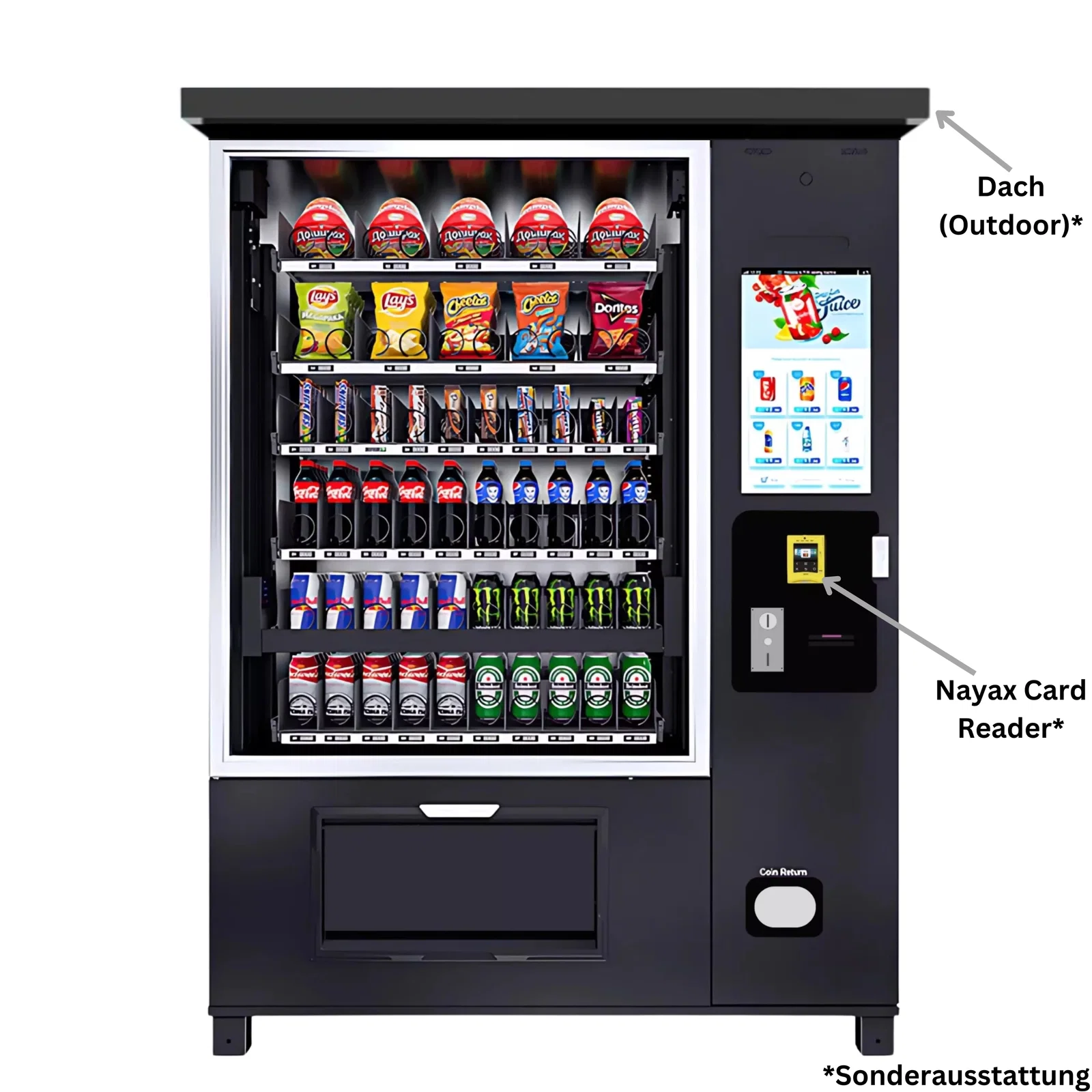 Große Snack-/Getränkekombi mit Lift von TCN Vending und Vendy1 mit technischen Daten