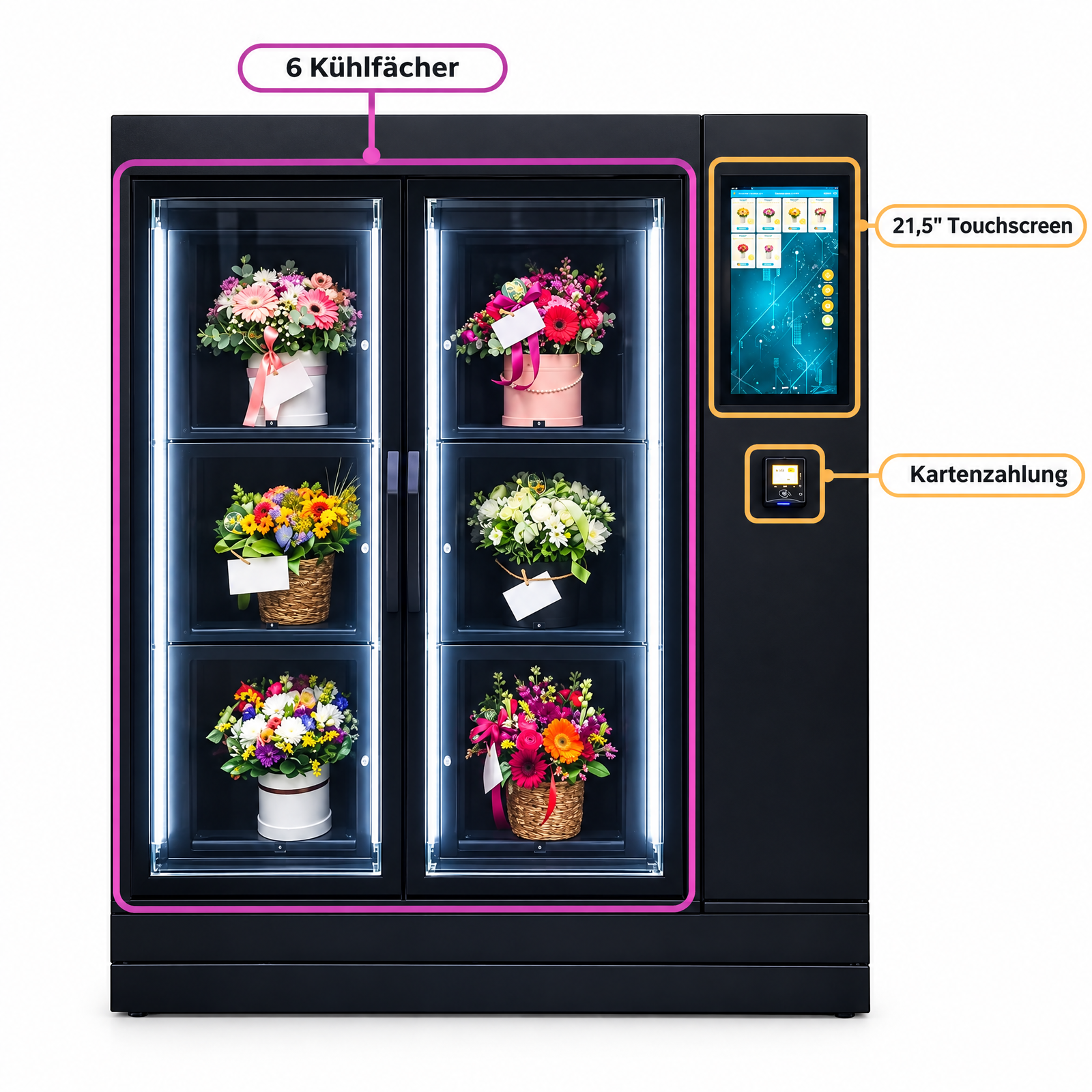 Flower Vending Machine with 6 Refrigerated Compartments & 21.5" Touchscreen – Outdoor