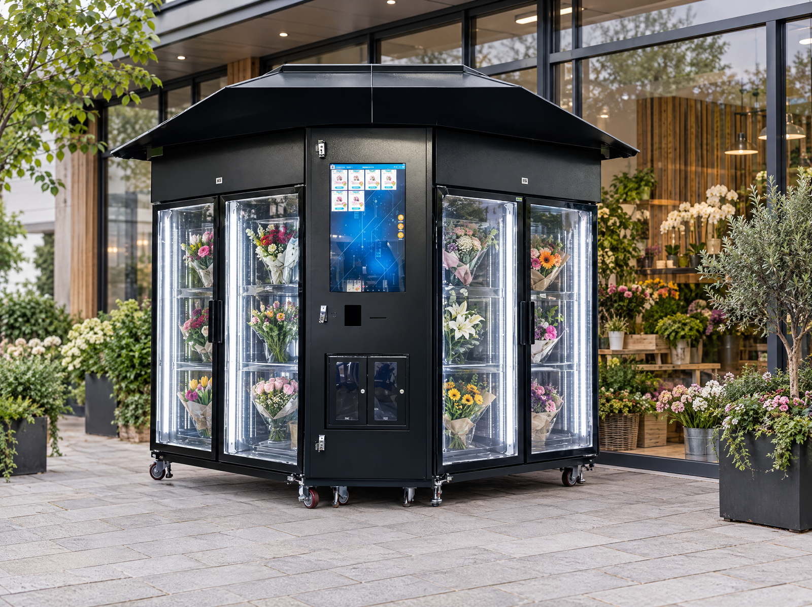 XXL Flower Vending Machine with 32" Touchscreen, 6 Refrigerated Compartments & Roof – Outdoor