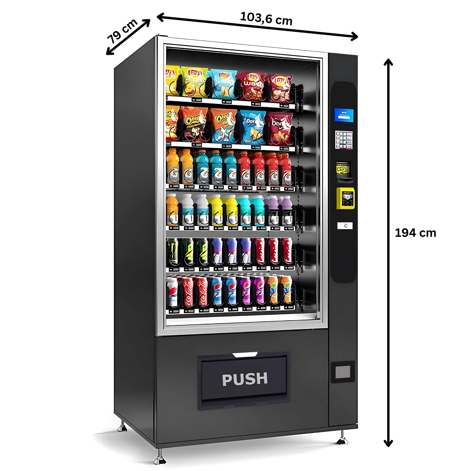 Schwarze Snack-/Getränkekombi von TCN Vending und Vendy1 mit kleinem Display ohne Lift