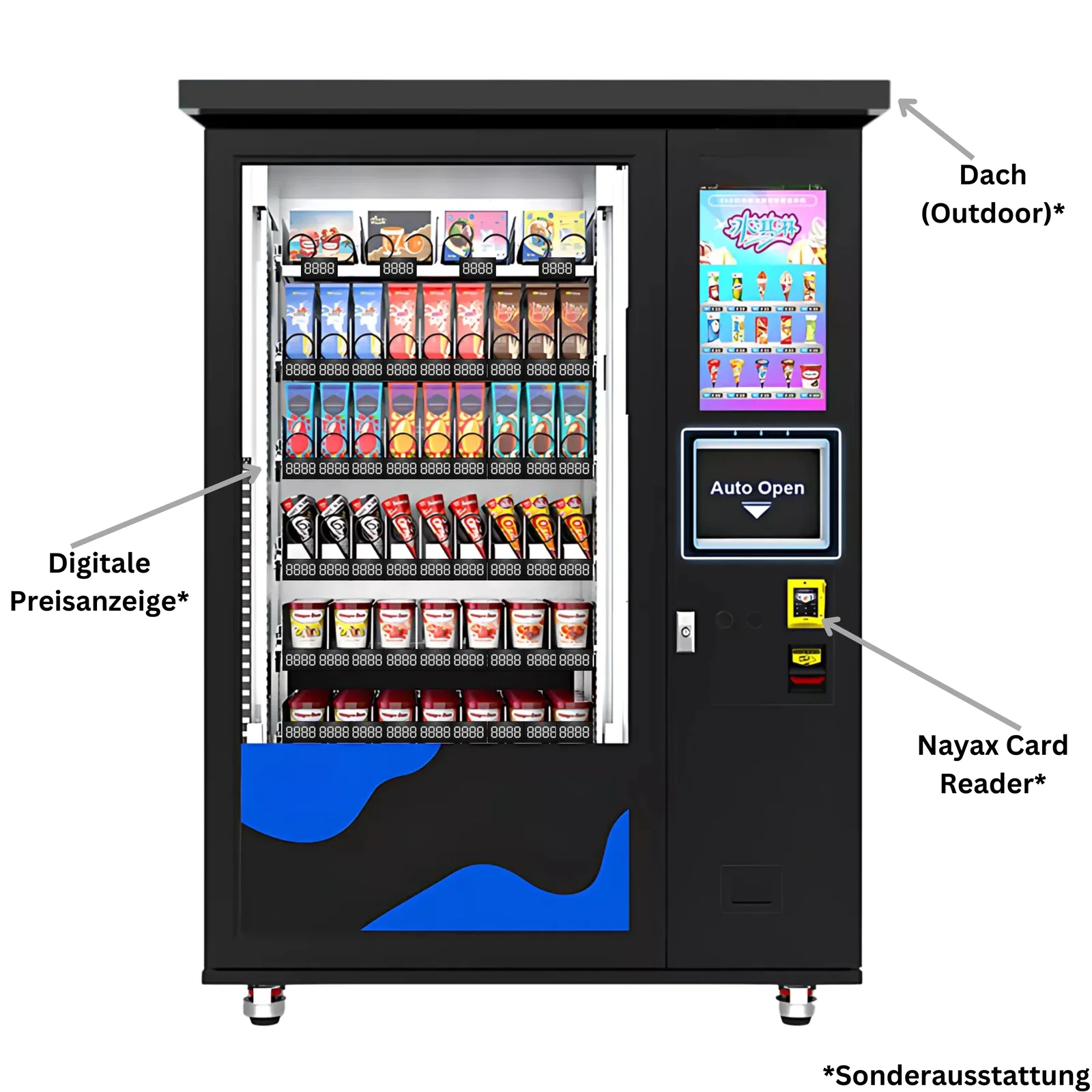 Frontansicht des Eiscremeautomaten von Vendy1 und TCN Vending mit Sonderausstattung