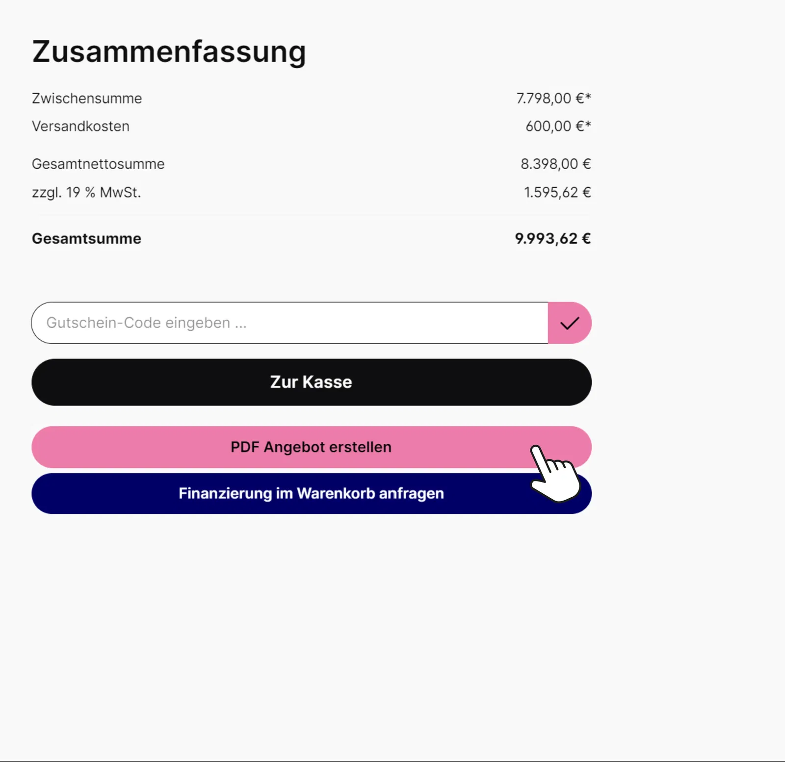 Zusammenfassung des Preises der Bestellung auf Vendy1