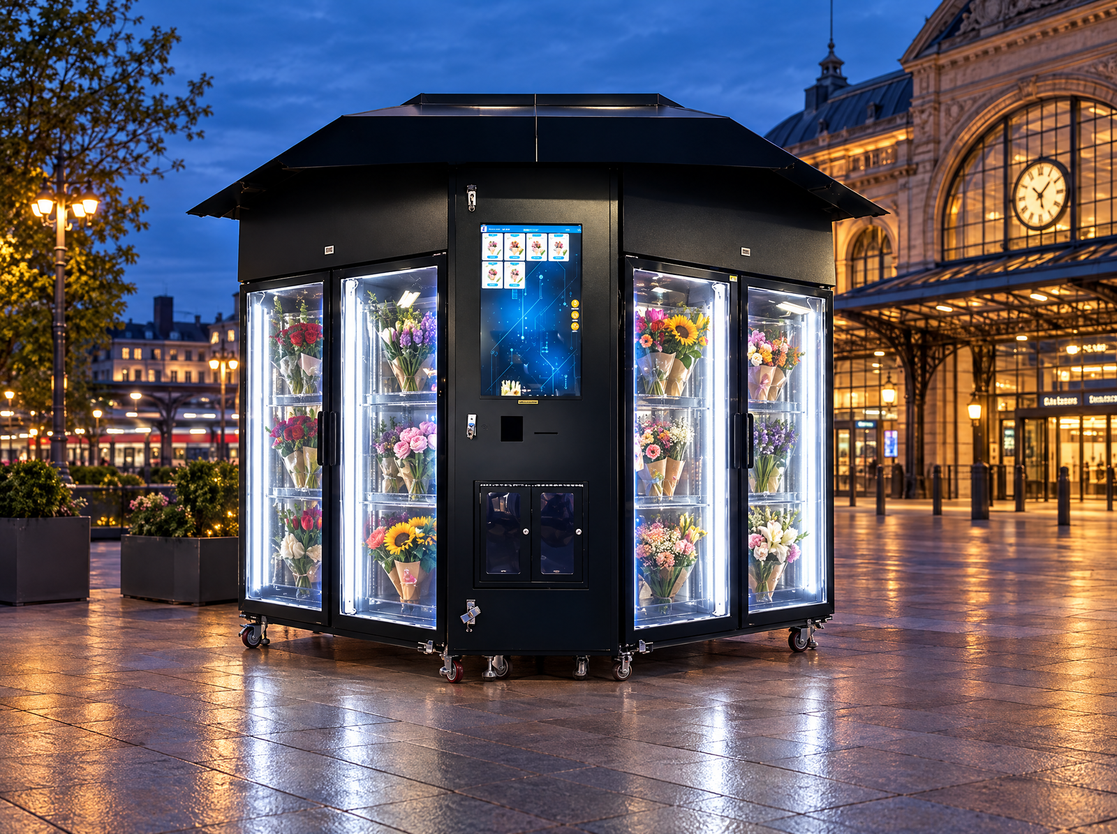 XXL Flower Vending Machine with 32" Touchscreen, 6 Refrigerated Compartments & Roof – Outdoor