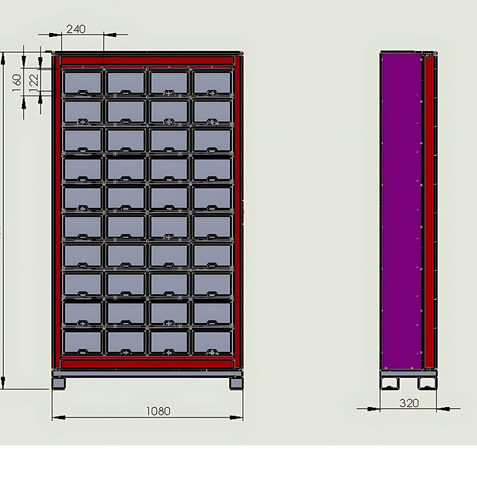 Technische Maße des Paketlocker 40S von TCN Vending und Vendy1