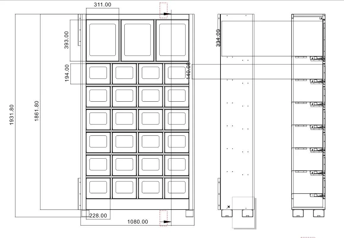 Master und Slave Grundriss Schließfachstation 27S von TCN Vending und Vendy1