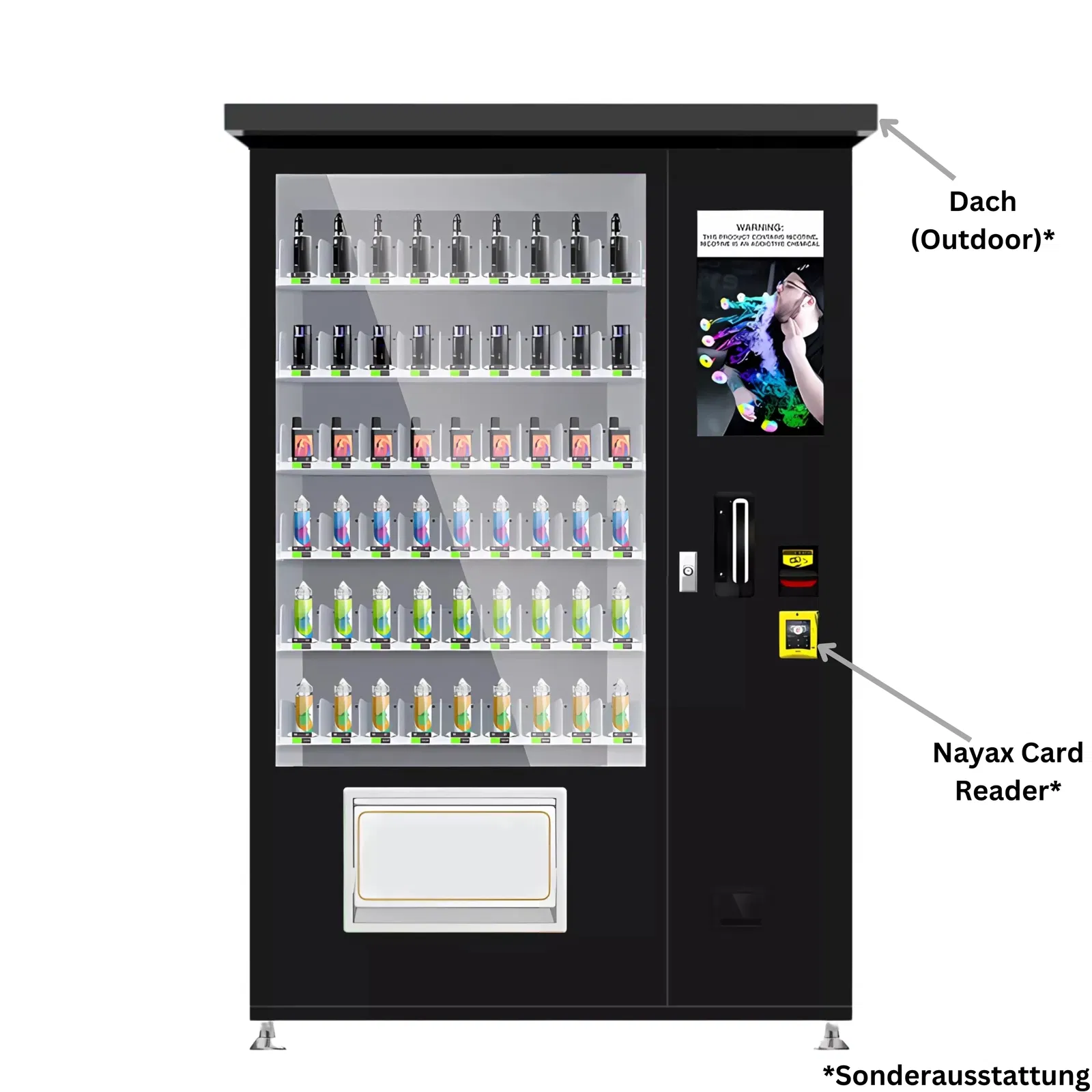 Vape Automat mit Maßen mit technischen Daten