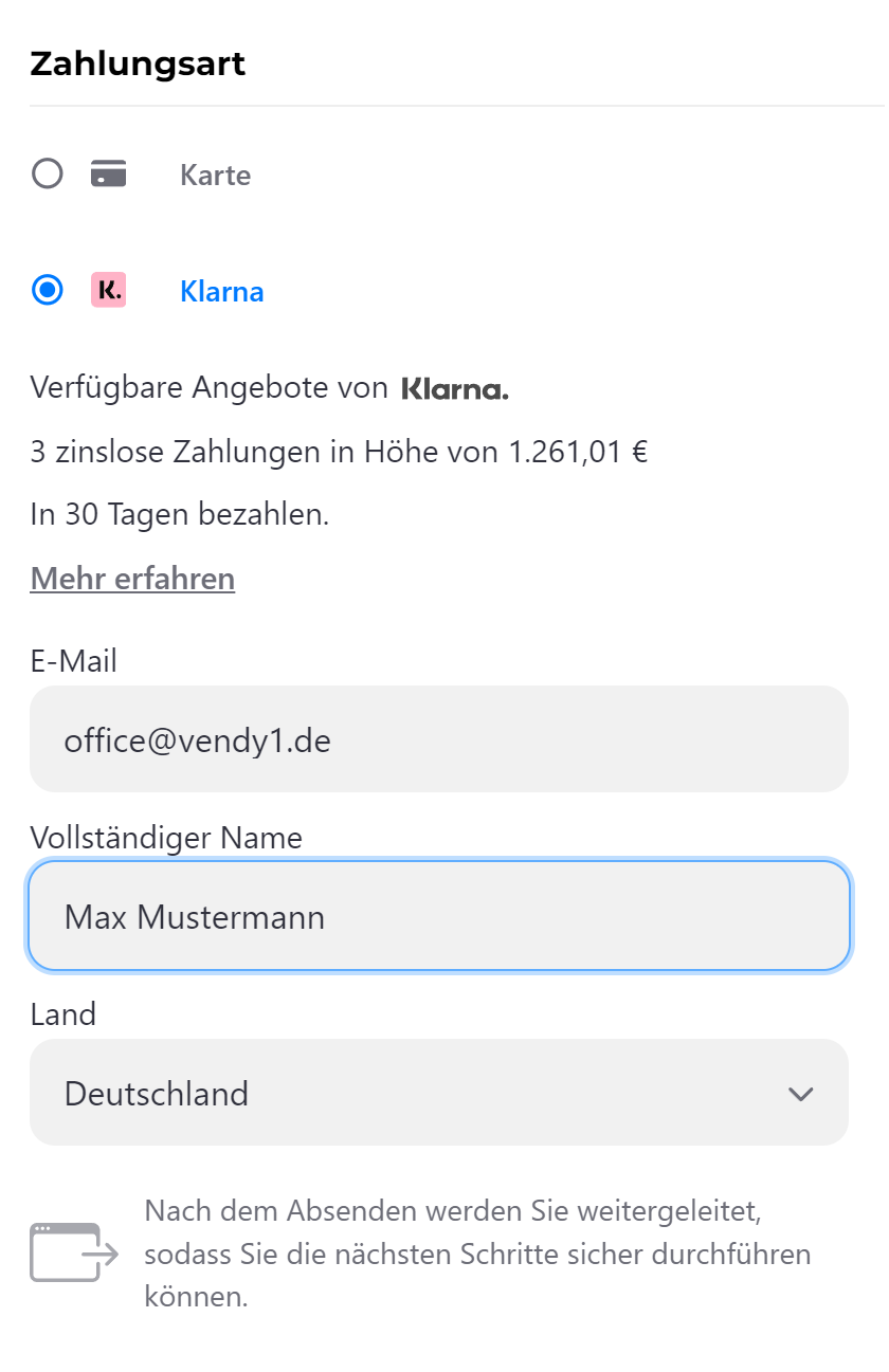 Registrieren vor dem Zahlen