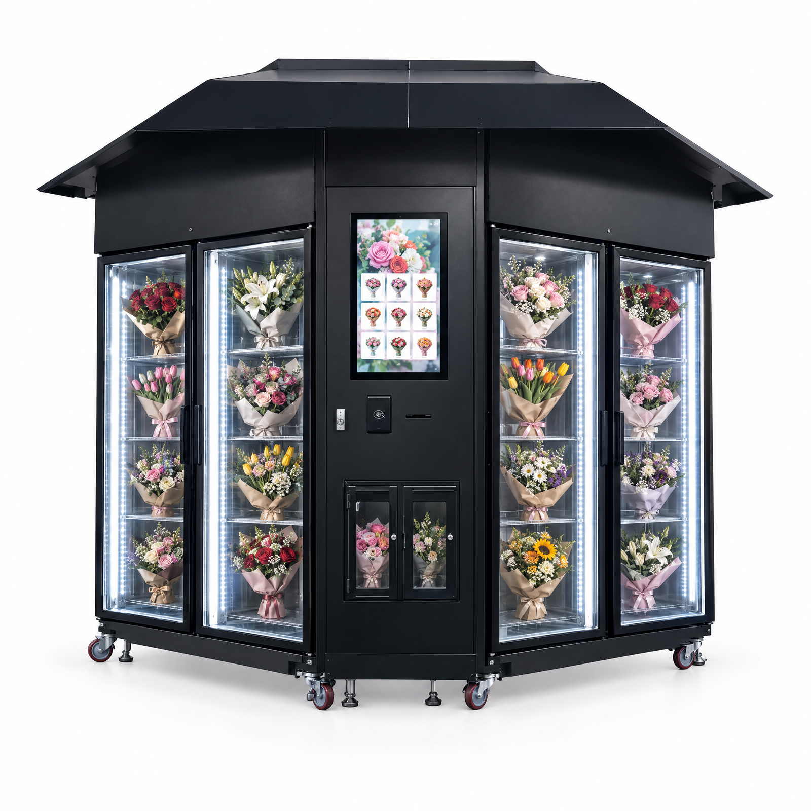 XXL Flower Vending Machine with 32" Touchscreen, 6 Refrigerated Compartments & Roof – Outdoor